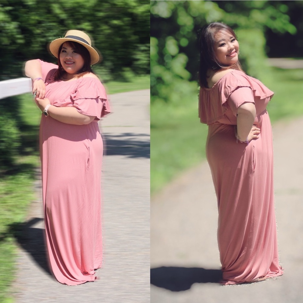 Plus size Pink off shoulder dress brand new.